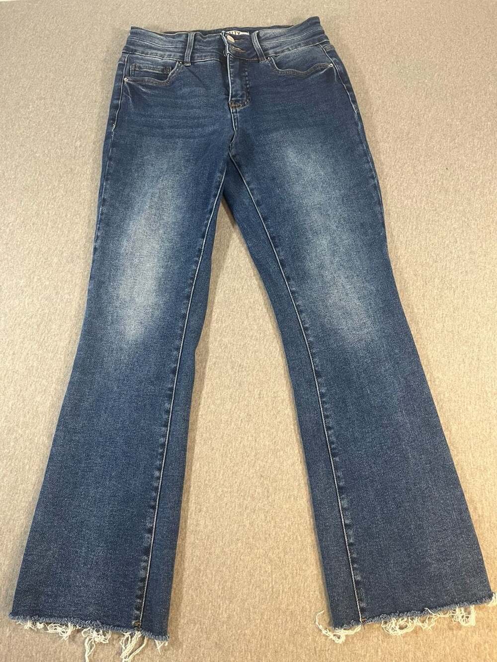 Royalty For Me Mid Rise Frayed Raw Hem Bootcut Denim Blue Jeans Women’s 8